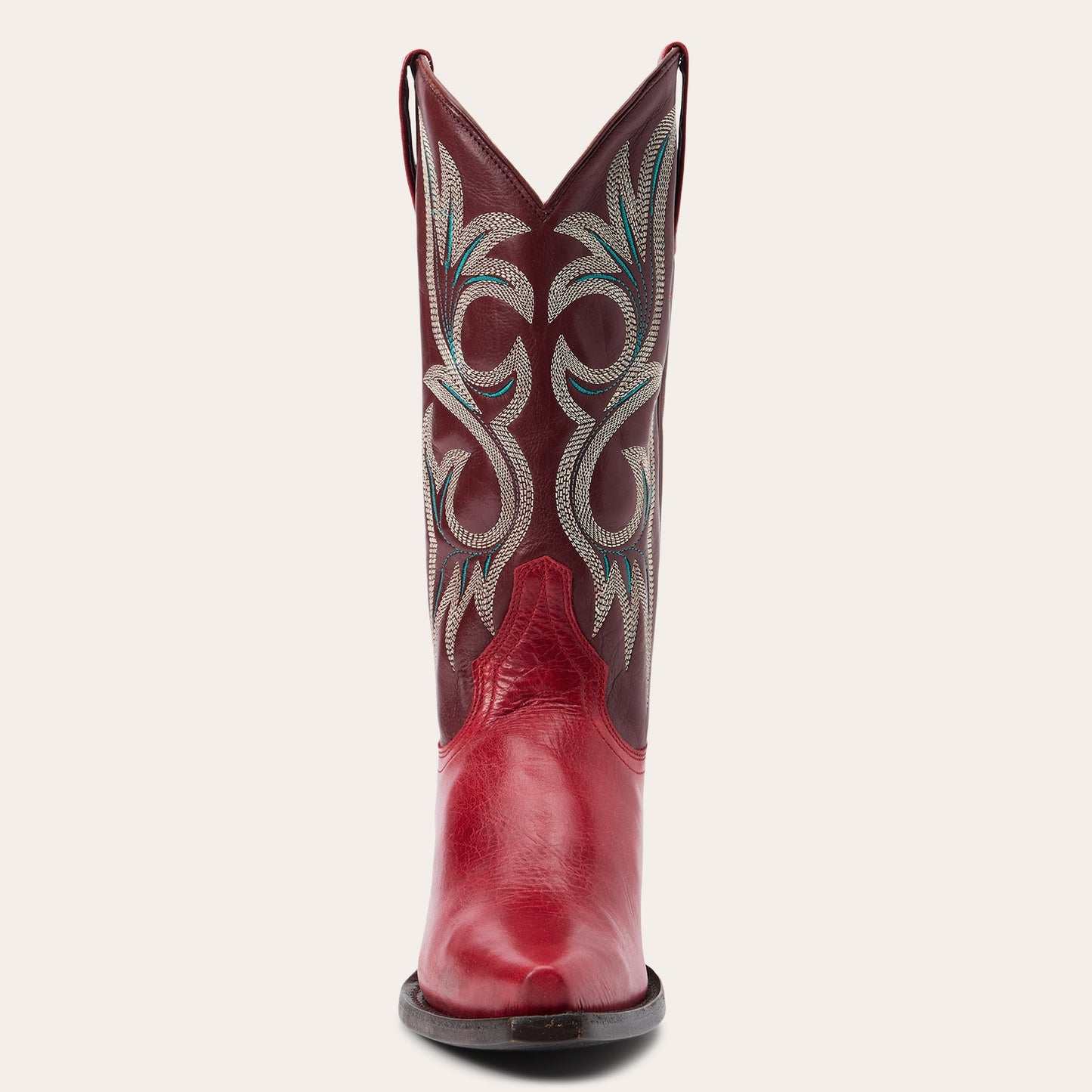 Women's Stetson Lauren Goat Boots in red with snip toe and embroidered 13" shaft