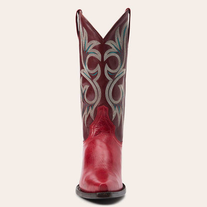 Women's Stetson Lauren Goat Boots in red with snip toe and embroidered 13" shaft