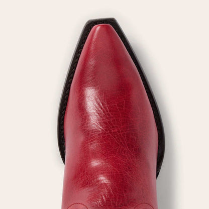 Women's Stetson Lauren Goat Boots in red with snip toe and unique embroidery on 13" shaft