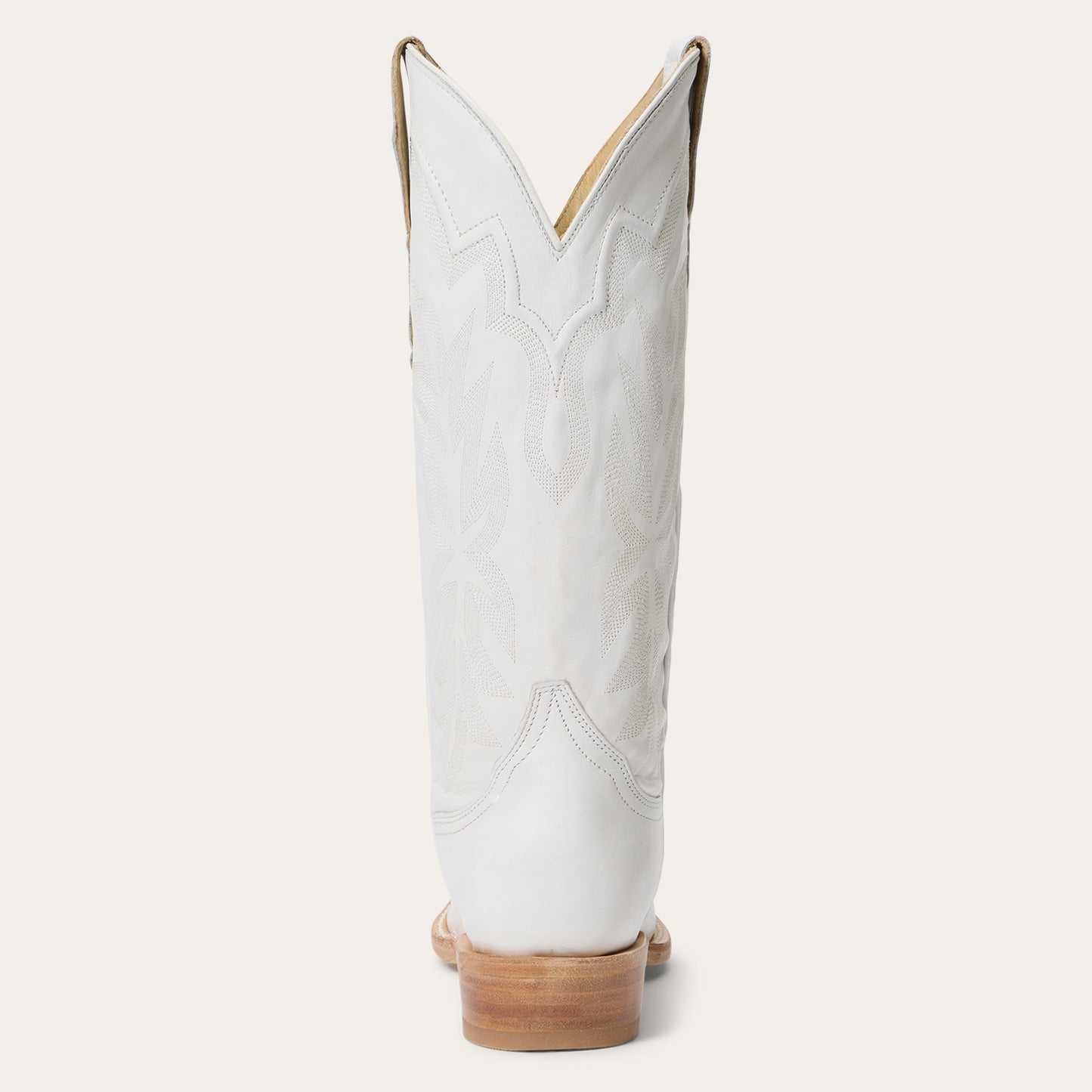 Women's Stetson Casey white leather snip toe boots with embroidery and stacked heel