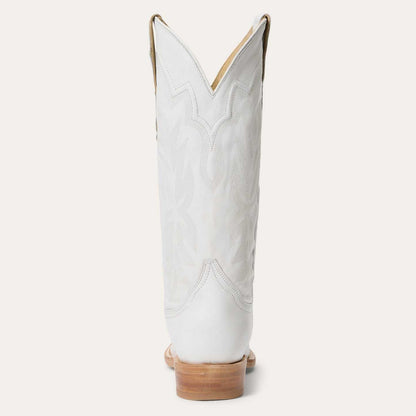 Women's Stetson Casey white leather snip toe boots with embroidery and stacked heel