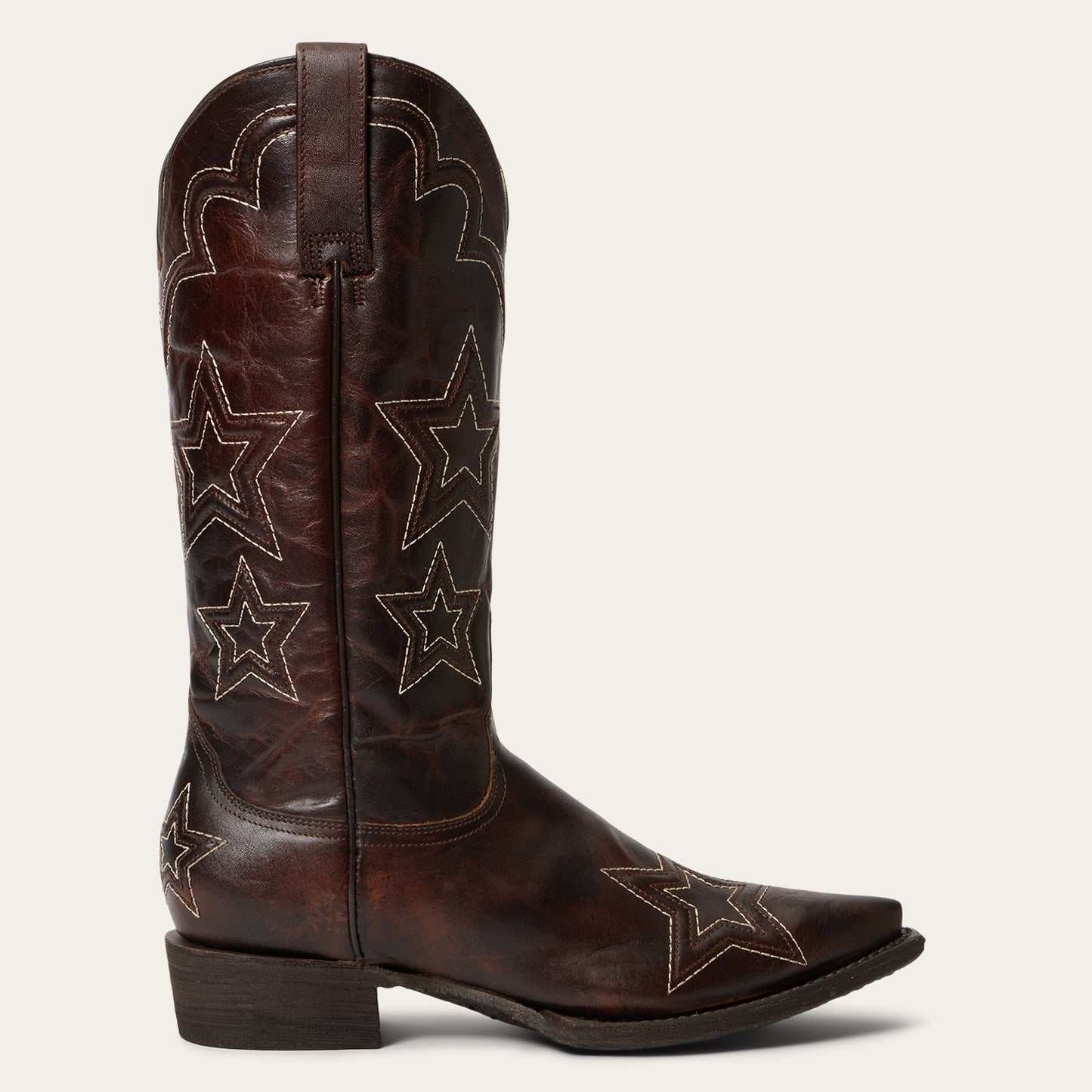 Women's Stetson Cosmo Boots handcrafted brown leather cowboy boots with corded stars and 13-inch shaft