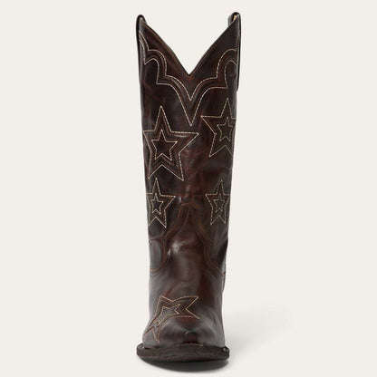 Women's Stetson Cosmo handcrafted brown leather cowboy boots with corded star design and 13" shaft