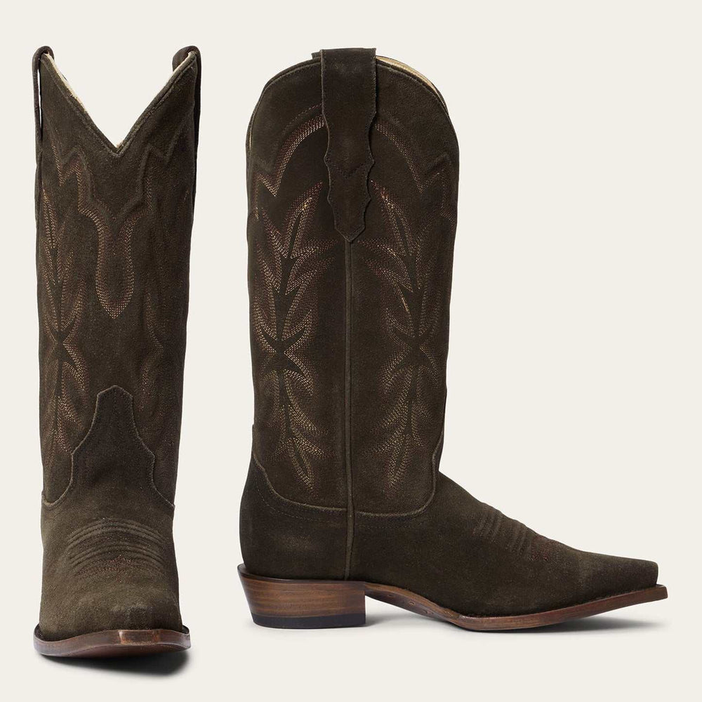 Botas de ante Stetson Casey para mujer, con punta recortada, hechas a mano, color oliva