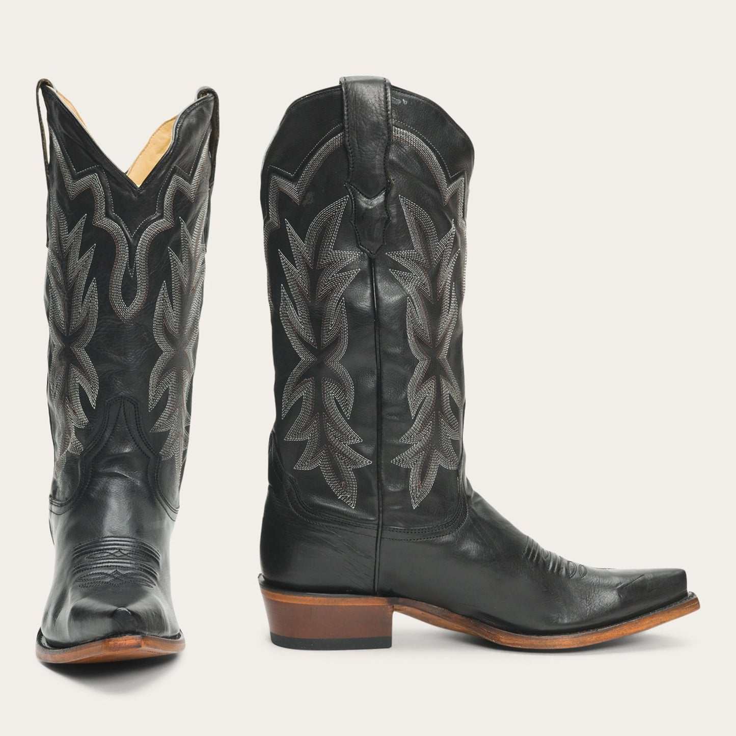 Black Women's Stetson Casey Leather Boots with 13" shaft and unique embroidery