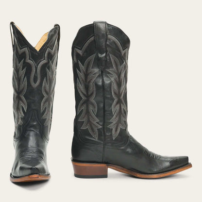 Black Women's Stetson Casey Leather Boots with 13" shaft and unique embroidery
