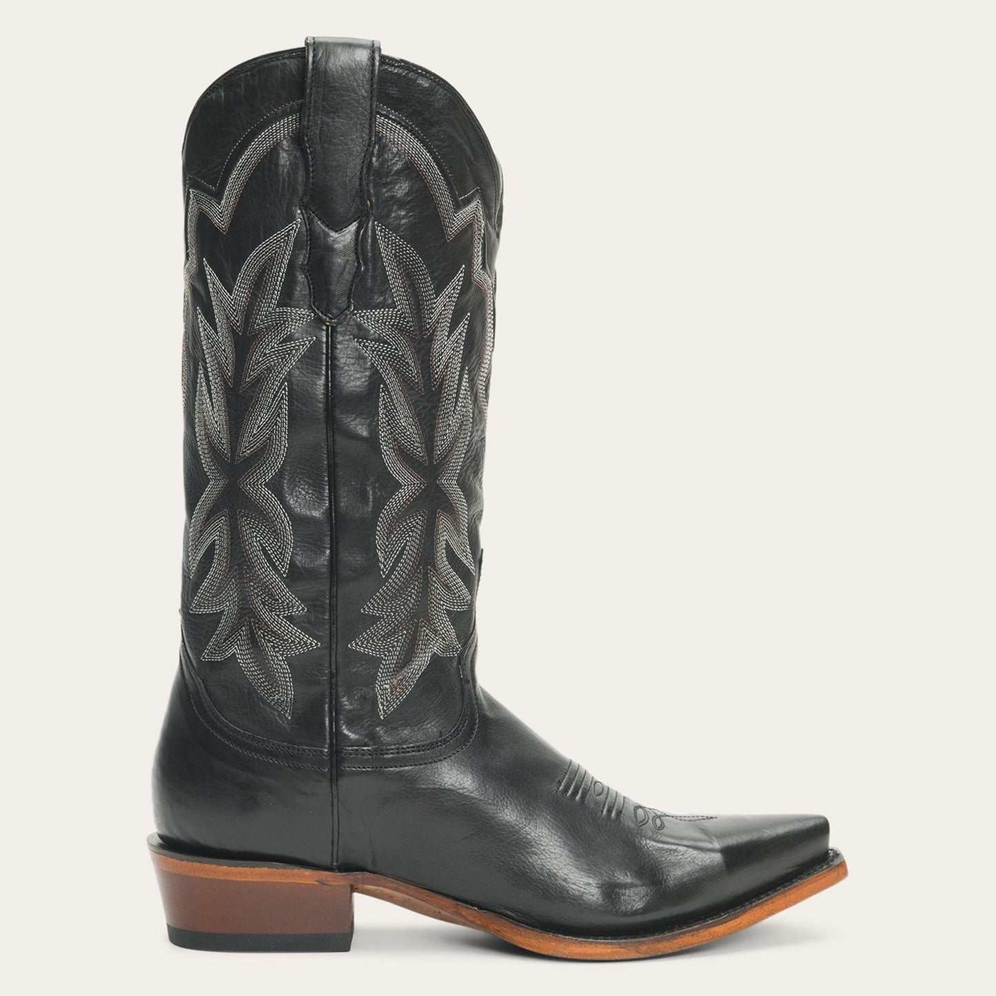 Women's Stetson Casey Black Leather Boots with Unique Embroidery and 13" Shaft