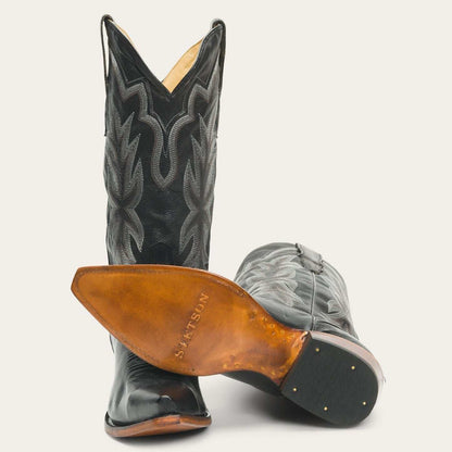 Women's Stetson Casey Leather Boots black handcrafted with unique embroidery and stacked heel