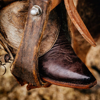 Women's Stetson Casey leather boots in tobacco brown with 13" shaft and unique embroidery
