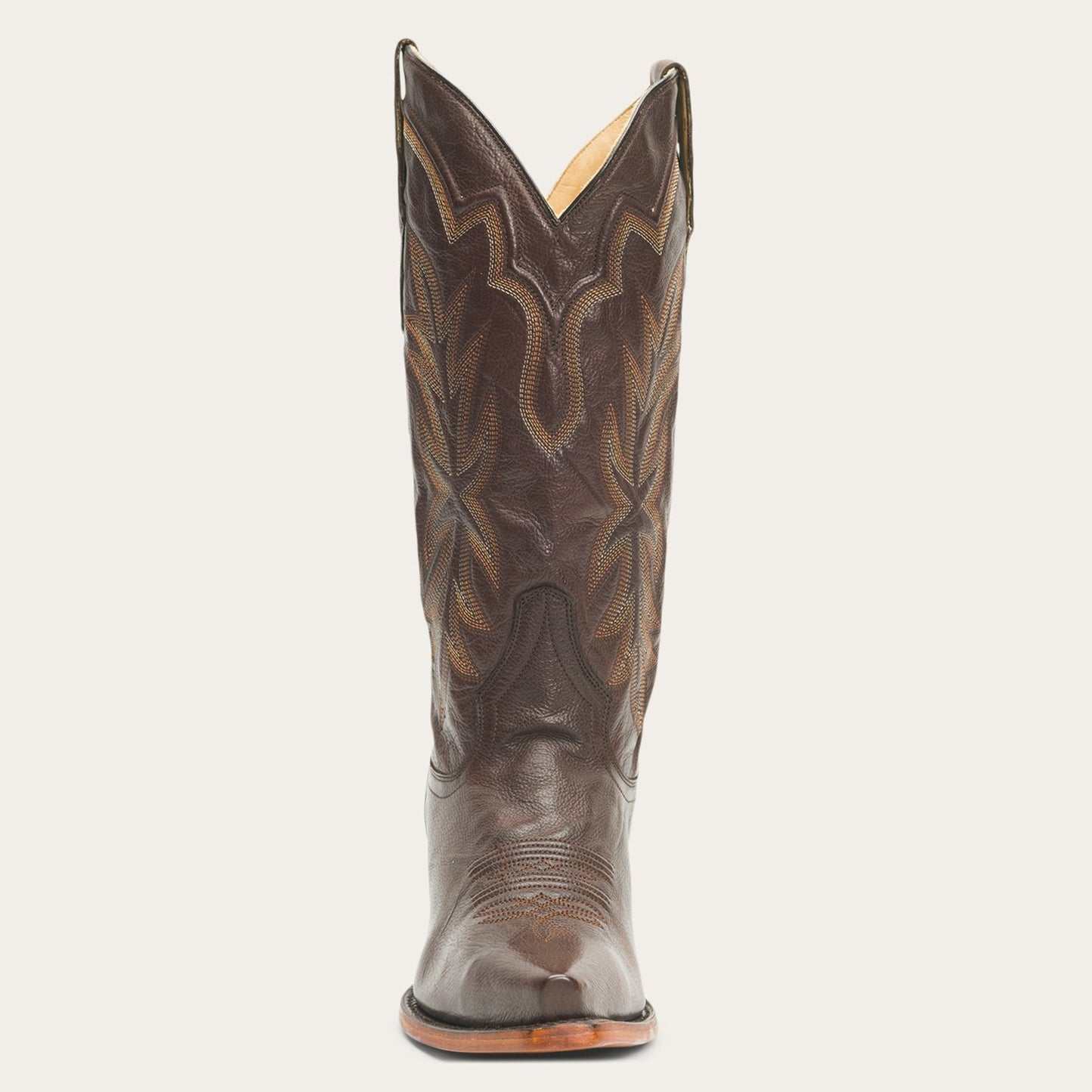 Women's Stetson Casey Leather Boots in tobacco brown with unique embroidery and snip toe design