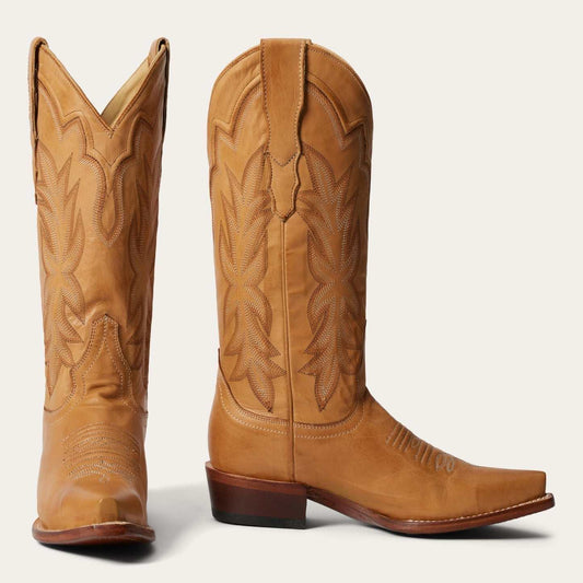 Women's Stetson Casey leather boots tan handcrafted with embroidery and stacked heel
