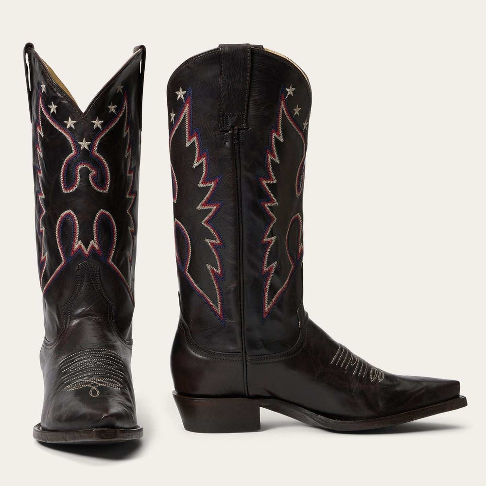 Women's Stetson Reagan Leather Boots Snip Toe Handcrafted Chocolate