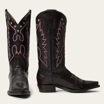 Women's Stetson Reagan handcrafted chocolate leather cowboy boots with snip toe and vintage stitching