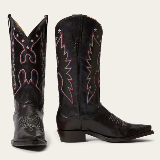 Women's Stetson Reagan handcrafted chocolate leather cowboy boots with snip toe and vintage stitching