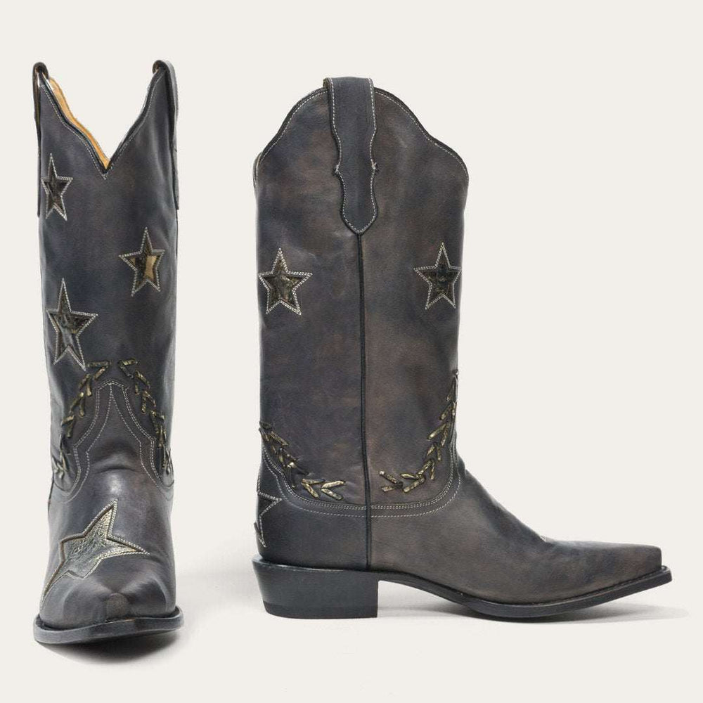 Women's Stetson Star Leather Boots Handcrafted Black
