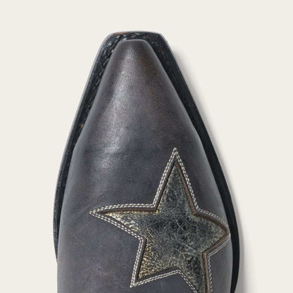 Women's Stetson Star Leather Boots handcrafted black distressed cowboy boots with gold star accents