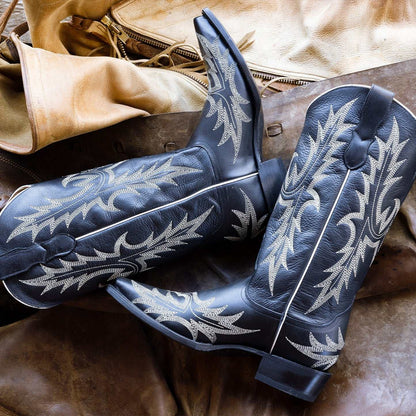 Women's Stetson Tina Boots handcrafted black snip toe with flame pita embroidery and leather sole