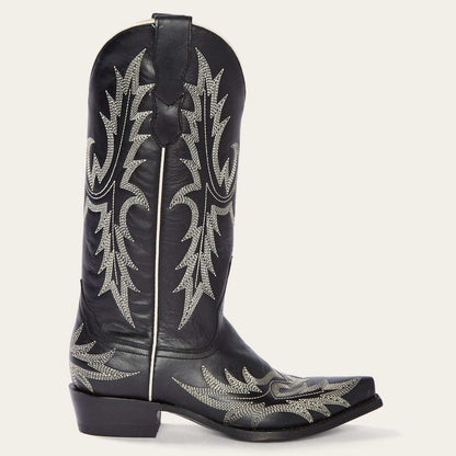 Women's Stetson Tina Boots black handcrafted snip toe leather western boots with flame embroidery