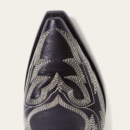 Women's Stetson Tina Boots handcrafted black snip toe with flame pita embroidery and stacked heel