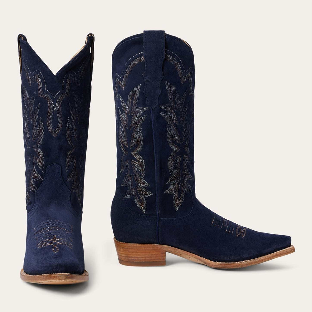 Women's Stetson Casey Suede Leather Boots Snip Toe Handcrafted Blue