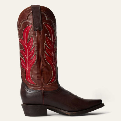 Women's Stetson Erin leather boots brown snip toe handcrafted with embroidery and stacked heel