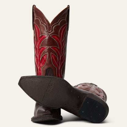 Women's Stetson Erin Leather Boots brown snip toe handcrafted with unique embroidery and stacked heel