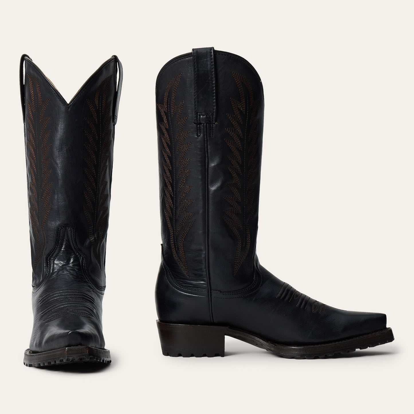 Women's Stetson Frankie Leather Boots black snip toe handcrafted with unique embroidery and lug sole