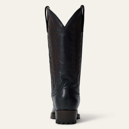 Women's Stetson Frankie black leather boots with snip toe and embroidered shaft
