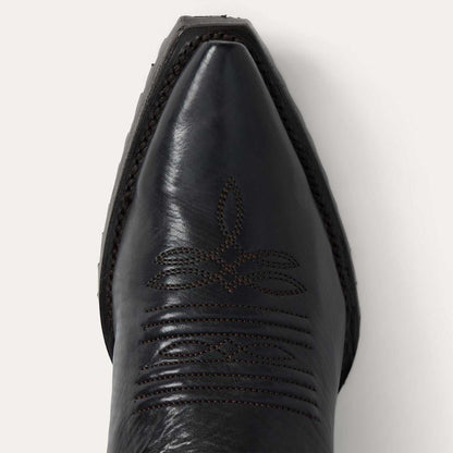 Women's Stetson Frankie Leather Boots black handcrafted snip toe with unique embroidery and stacked heel