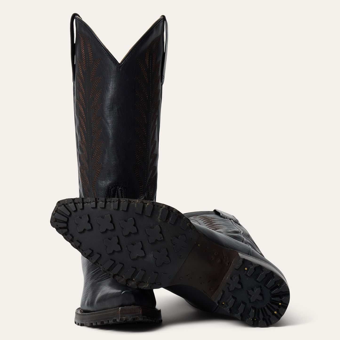 Women's Stetson Frankie leather boots black snip toe handcrafted with unique embroidery and lug sole