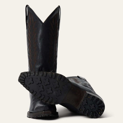 Women's Stetson Frankie leather boots black snip toe handcrafted with unique embroidery and lug sole
