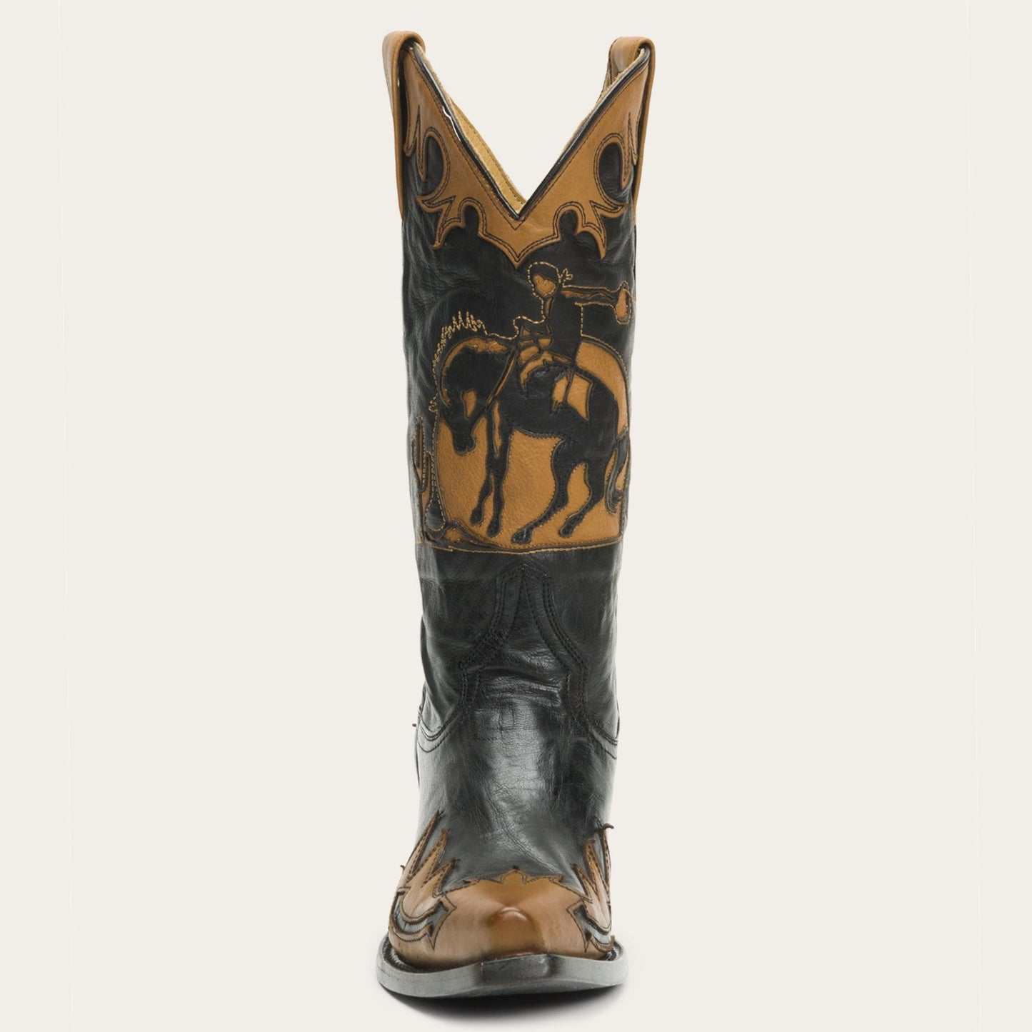 Women's Stetson Faye black leather boots with wingtip heel and 13-inch shaft