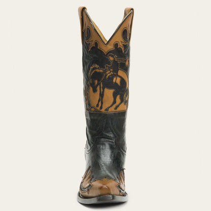 Women's Stetson Faye black leather boots with wingtip heel and 13-inch shaft