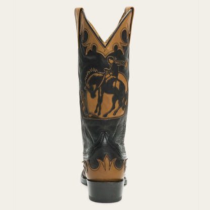 Women's Stetson Faye black leather handcrafted boots with 13" shaft and wing tip heel