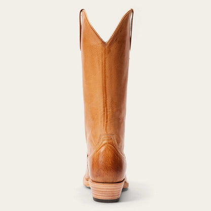 Women's Stetson Emory Leather Boots tan handcrafted cowboy boots with 13-inch shaft and stacked heel