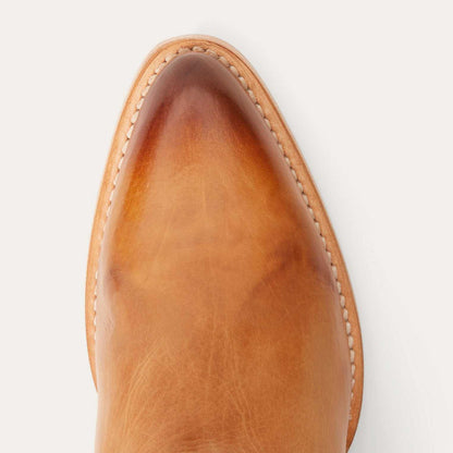 Women's Stetson Emory Leather Boots tan handcrafted cowboy style with 13" shaft and leather sole