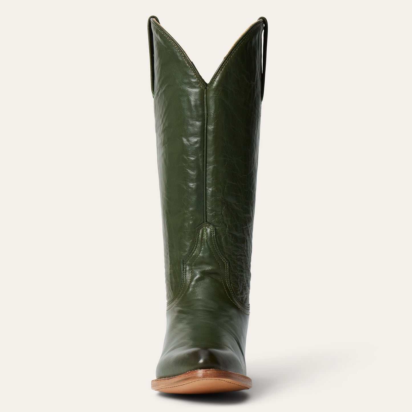 Women's Stetson Darby Leather Boots handcrafted green cowboy style with snip toe and stacked heel