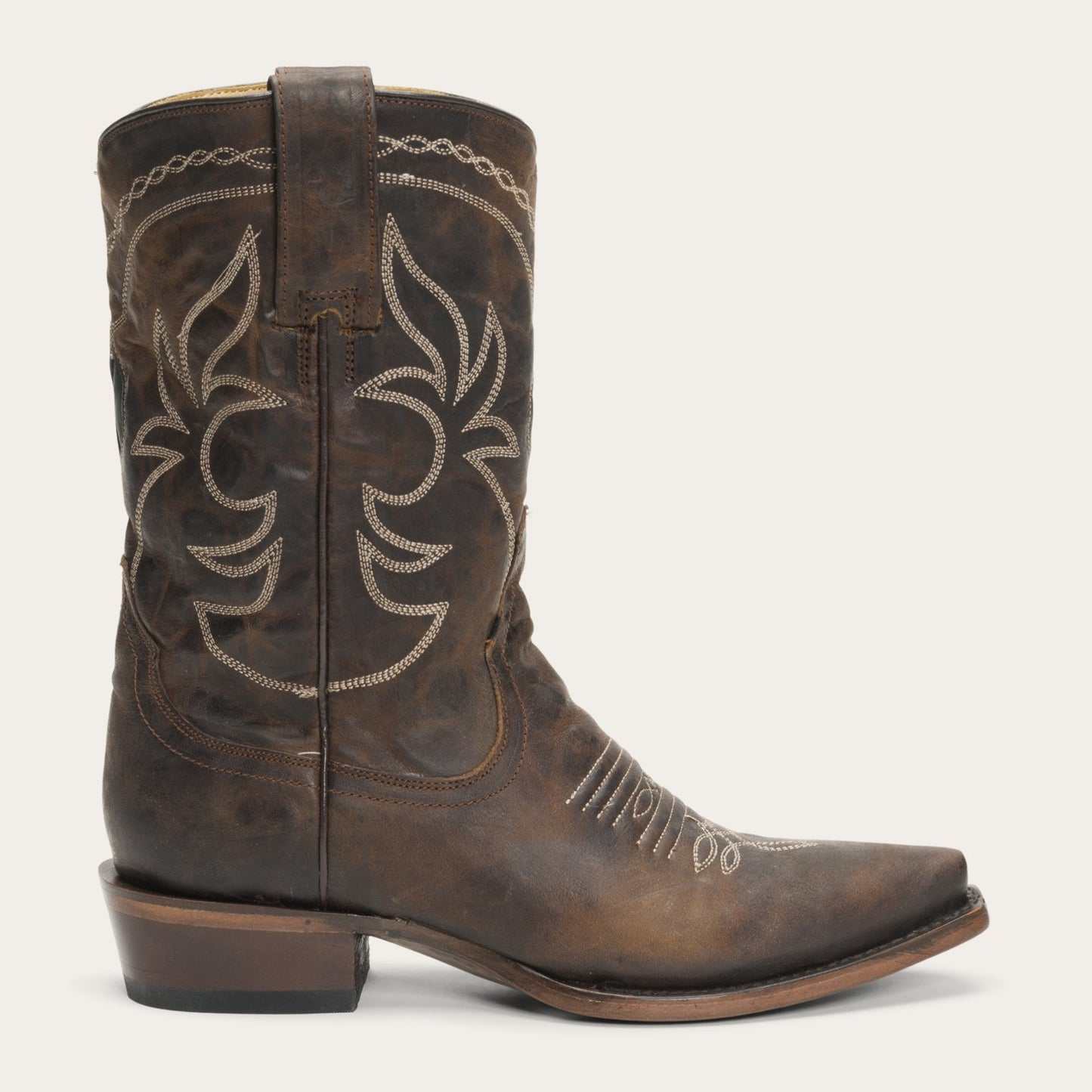 Women's Stetson Iris Leather Boots handcrafted brown with unique embroidery and stacked heel