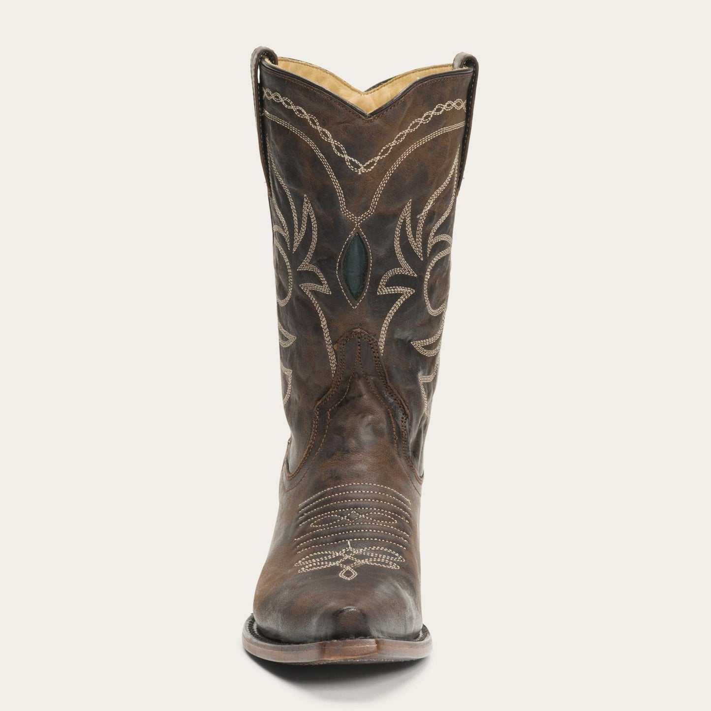 Women's Stetson Iris Brown Leather Boots with Embroidered Shaft and Stacked Heel