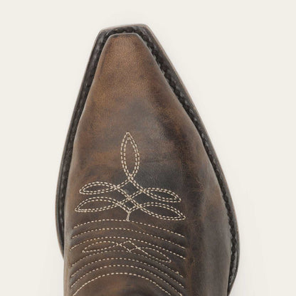 Women's Stetson Iris Leather Boots brown handcrafted western style with embroidered shaft and stacked heel