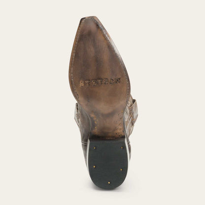 Women's Stetson Iris leather boots in brown with unique embroidery and snip toe design