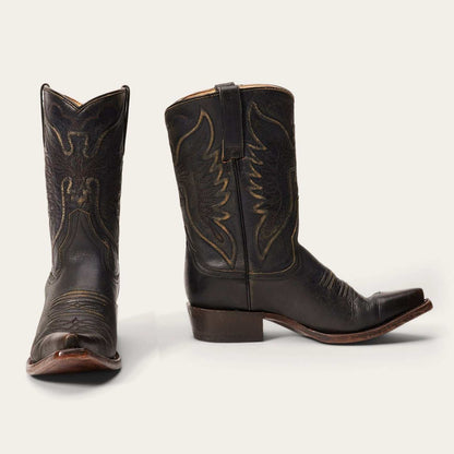 Women's Stetson Tate black leather boots with eagle design and stacked heel