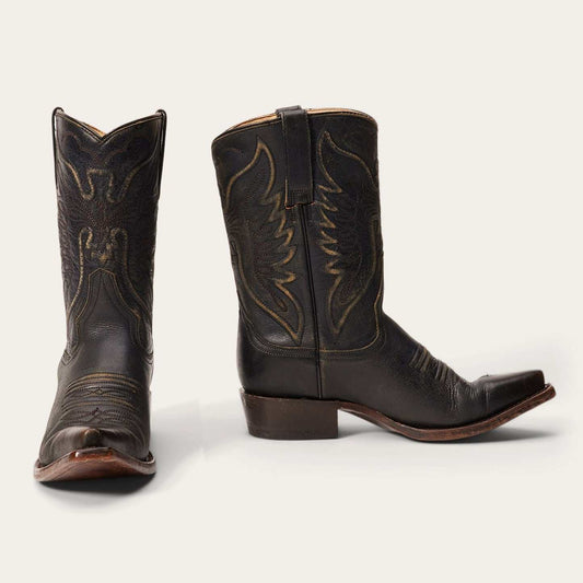 Women's Stetson Tate black leather boots with eagle design and stacked heel