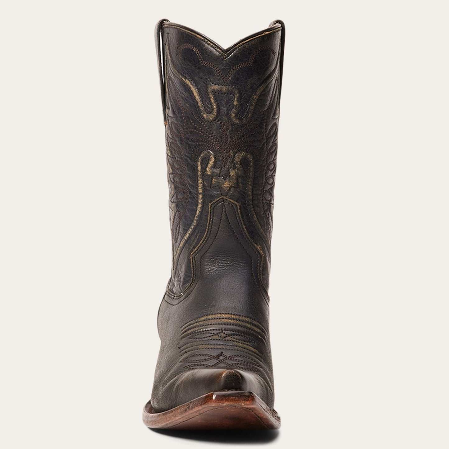 Women's Stetson Tate Leather Boots black handcrafted with eagle design and stacked heel