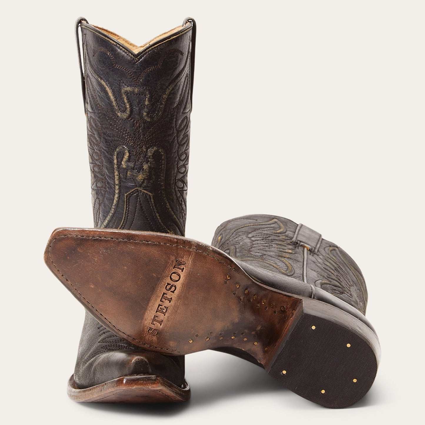 Women's Stetson Tate black leather boots with eagle design and 10-inch shaft