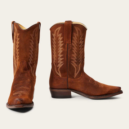 Women's Stetson Parker Suede Boots brown handcrafted with unique embroidery and stacked heel