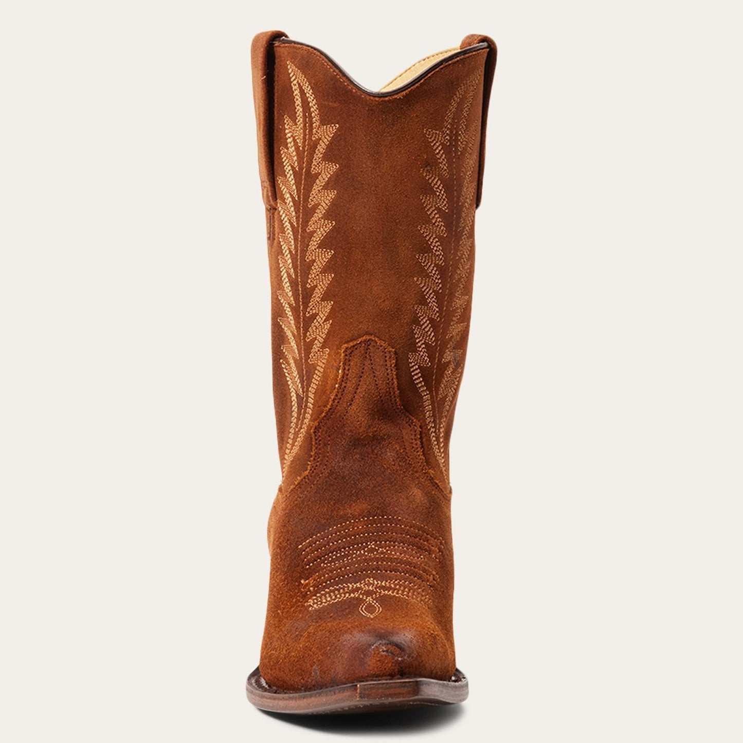 Women's Stetson Parker Suede Boots handcrafted brown with unique embroidery and stacked heel