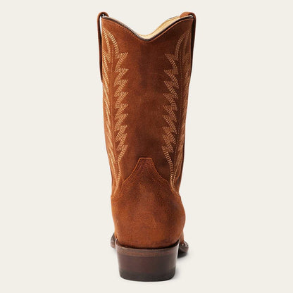 Women's Stetson Parker Suede Boots in brown handcrafted with embroidery and stacked heel