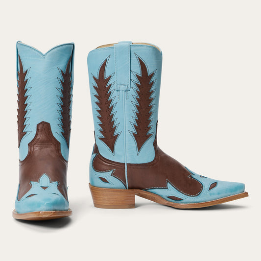 Women's Stetson Beth Leather Boots Snip Toe Handcrafted Blue