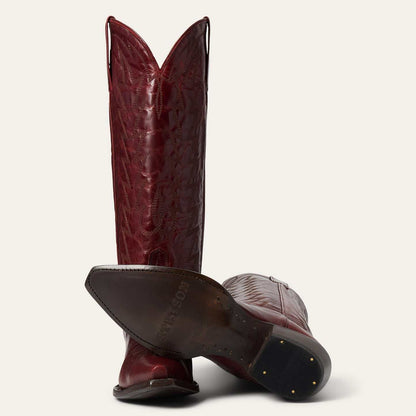 Women's Stetson Dove Goat Boots handcrafted brown leather snip toe with embroidery and stacked heel